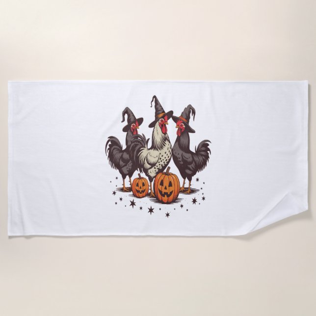 Serviette De Plage Chicken sorcière Citrouille d'Halloween automne (Devant)