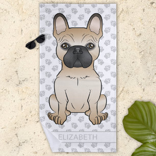 Serviette De Plage Chien Bouledogue Français fawn / Dessin animé Fren