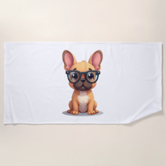 Serviette De Plage Chien de taureau français portant des lunettes