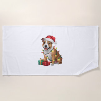 Serviette De Plage Chien du Staffordshire de Père Noël