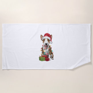 Serviette De Plage Chien miniature de taureau miniature de Noël