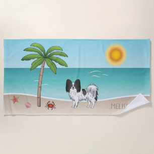 Serviette De Plage Chien Papillon Noir Et Blanc Plage Été Tropicale