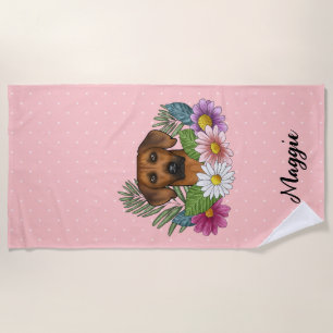Serviette De Plage Chien Rhodesian Ridgeback Tête Fleurs Colorées Ros