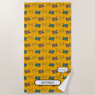 Serviette De Plage Chiens Bone Graffiti Style Nom Choisir Color Beach