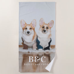 Serviette De Plage Chiens de compagnie mignons Photo Monogrammes Noms