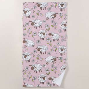 Serviette De Plage Chiens de comptage sur coton bonbon rose
