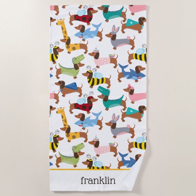 Serviette De Plage Chiens En Disque Costume Halloween Dachshunds  (Devant)