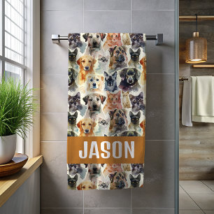 Serviette De Plage Chiens et chats d'aquarelle mignons