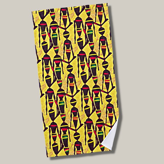 Serviette De Plage Chiffres Abstraits Africains Rouge Jaune Vert (Créateur téléchargé)