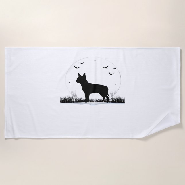 Serviette De Plage Chihuahua Chien - Halloween Moon Silhouette Classi (Devant)