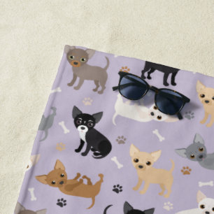 Serviette De Plage Chihuahua Os et pattes violet