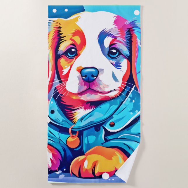 Serviette De Plage Chiot en design de manteau bleu (Devant)