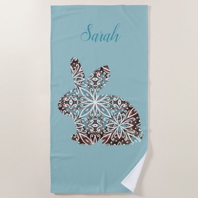 Serviette De Plage Chocolat et blues de Mandala Rabbit (Devant)