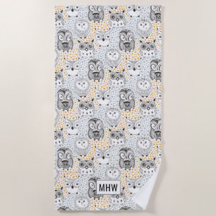 Serviette De Plage Chouette de plage monogramme personnalisé Motif