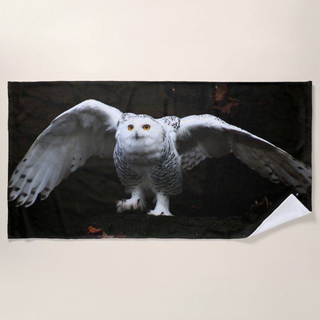 Serviette De Plage Chouette neigeuse avec ailes ouvertes btcna (Devant)