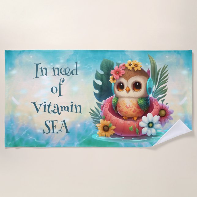 Serviette De Plage Chouette tropicale a besoin de vitamine Beach (Devant)
