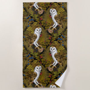 Serviette De Plage Chouettes, fougères, chênes et baies 2