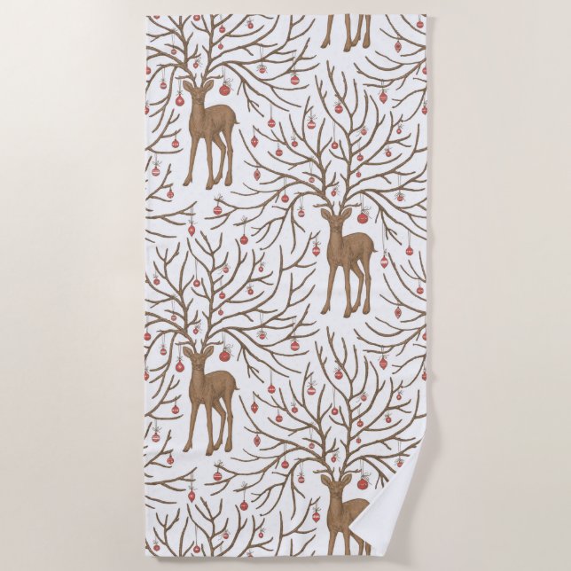 Serviette De Plage Christmas deer on white (Devant)