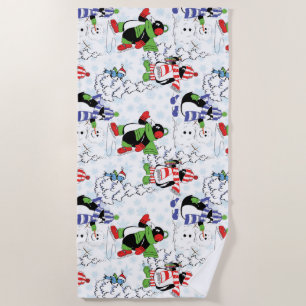 Serviette De Plage Christmas penguin ice skating