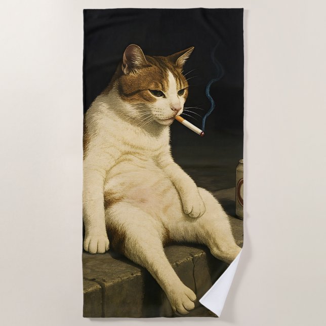 Serviette De Plage Cigarette Kitten Funny Smoking Cat Gen Z Meme (Devant)