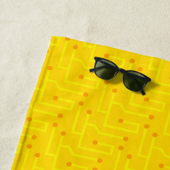 Serviette De Plage Circuit Board jaune orange bleu INITIAL Tech Fun (En situation)
