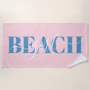 Serviette De Plage citation de plage en typographie moderne rose bleu
