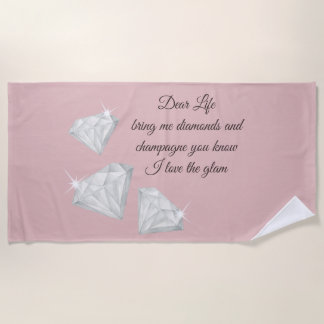 Serviette De Plage Citation Diamants & Champagne – Édition Cher La Vi
