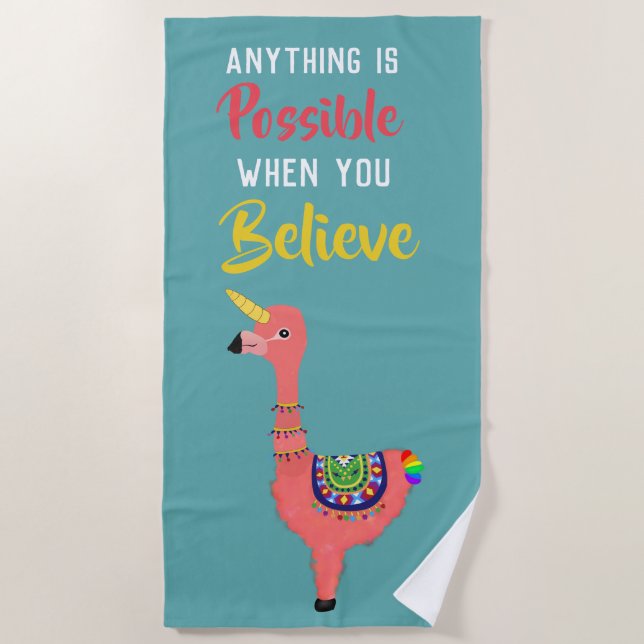 Serviette De Plage Citation Inspirational Unicorn Flamant rose Llama  (Devant)