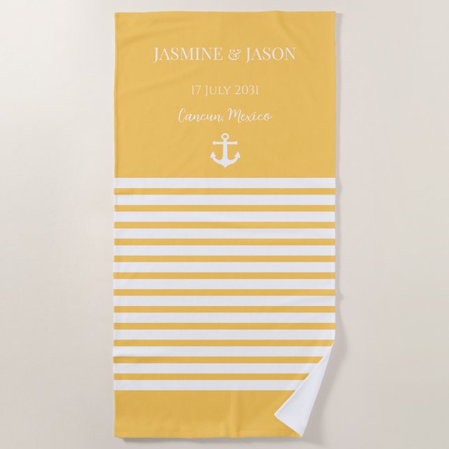 Serviette De Plage Citron Blanc Personnalisé Destination Mariage Fave (Devant)