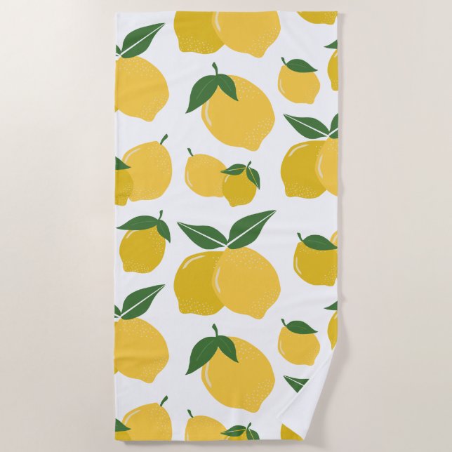 Serviette De Plage Citron Motif Fruit Rétro Jaune Sur Blanc (Devant)