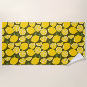 Serviette De Plage Citrons jaunes et motif vert olive : Citrus modern