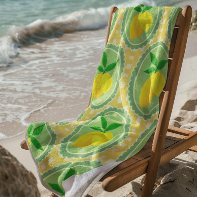 Serviette De Plage Citrons jaunes rétro (Sunny lemon beach towel )