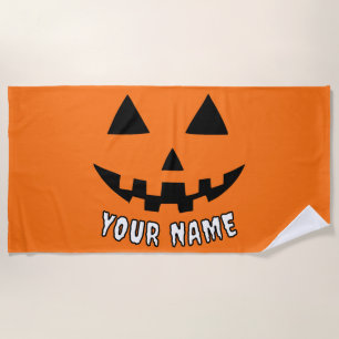 Serviette De Plage Citrouille orange personnalisé Halloween Votre Nom