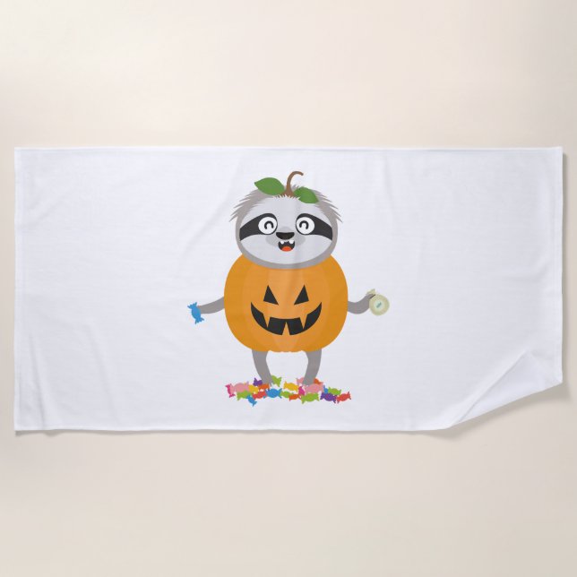 Serviette De Plage Citrouille Sloth Halloween Costume cadeau (Devant)