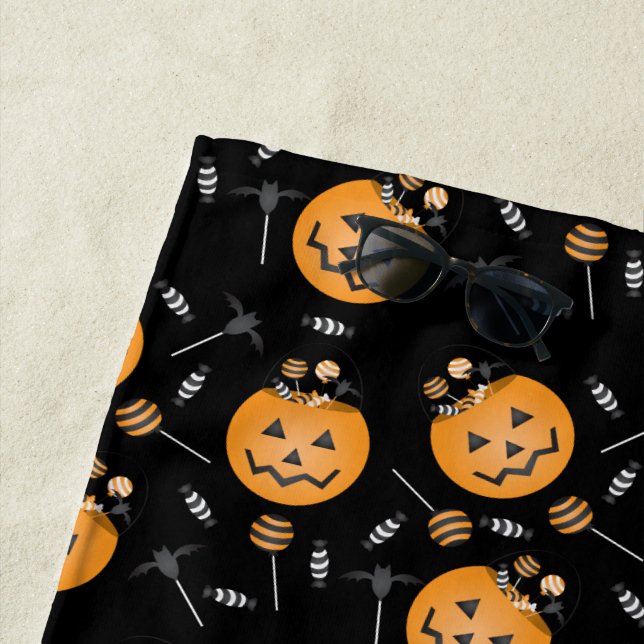 Serviette De Plage Citrouille Trick Ou Treat Bucket Lollipopes d'Hall (En situation)
