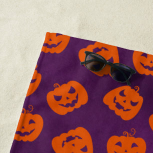 Serviette De Plage Citrouilles d'Halloween sur Motif Arrière - plan v