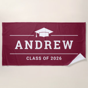 Serviette De Plage Classe de 2023 Burgundy Red Custom Graduate Name