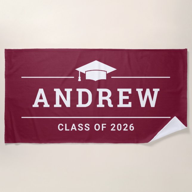 Serviette De Plage Classe de 2023 Burgundy Red Custom Graduate Name (Devant)