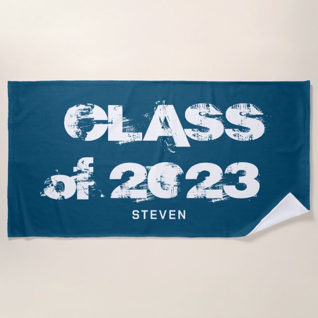 Serviette De Plage Classe d'études Type de grunge Monogramme bleu (Devant)