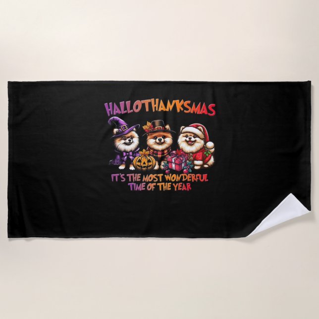 Serviette De Plage Classi de Noël d'Halloween de Poméranie (Devant)