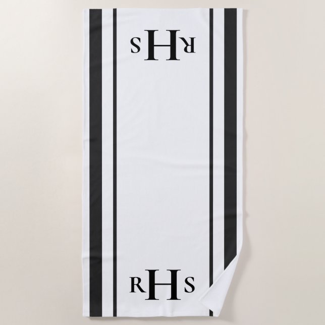 Serviette De Plage Classic noir et blanc rayé Monogram Beach Tow (Devant)