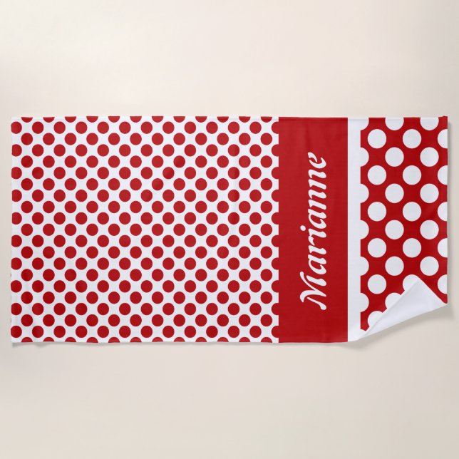 Serviette De Plage Classic Nommé Pot Polka Rouge & Blanc (Devant)