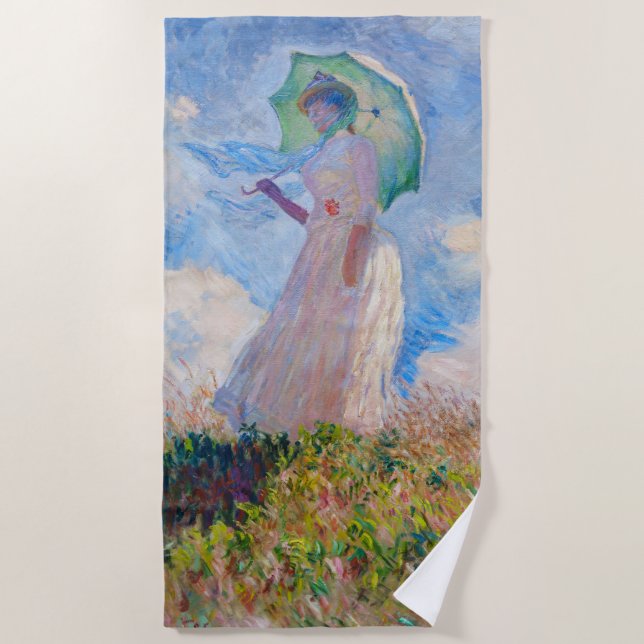 Serviette De Plage Claude Monet - Femme avec Parasol face à gauche (Devant)