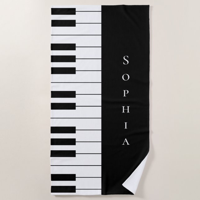 Serviette De Plage Clavier de piano noir et blanc simple et élégant (Devant)