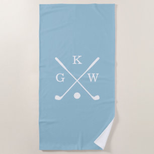 Serviette De Plage Club de golf bleu clair et blanc Monogram Golf