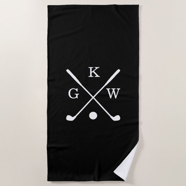 Serviette De Plage Club de golf noir et blanc Monogram Golf (Devant)