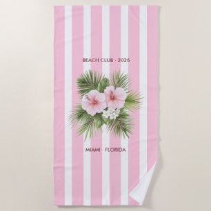Serviette De Plage Club de plage Coastal Chic rose tropical rayé