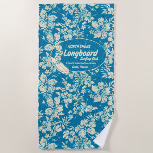 Serviette De Plage Club Surf Longboard Logo Hibiscus Aloha- Azure