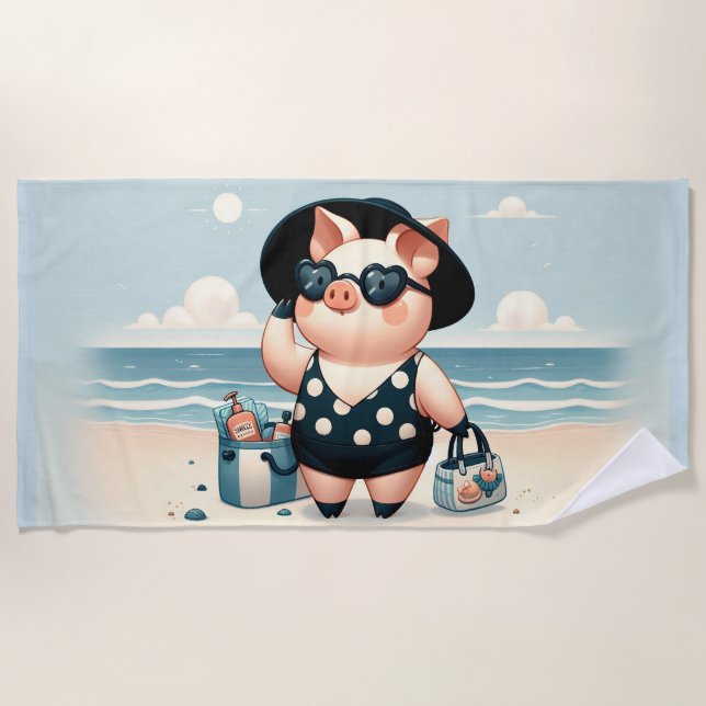 Serviette De Plage Cochon mignon en maillot de bain Polka Dot à la pl (Devant)