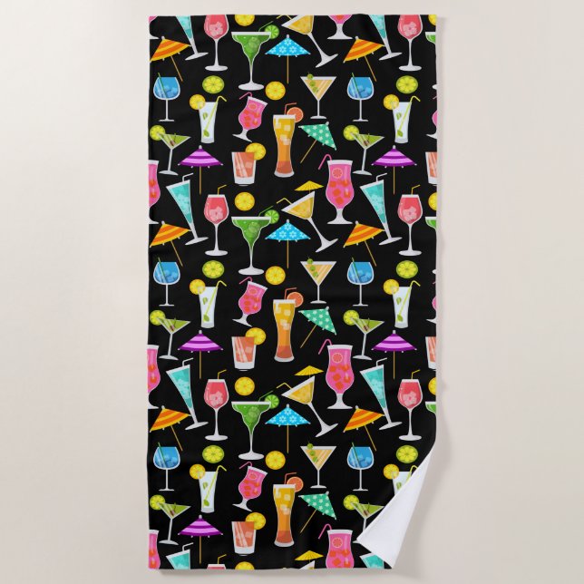 Serviette De Plage Cocktail Happy Hour Fête Motif (Devant)